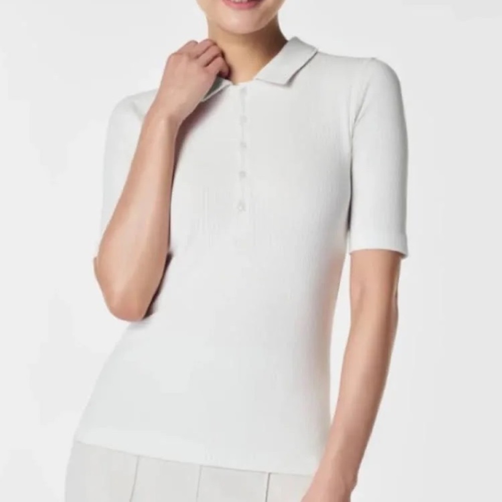 Spanx Cream Button Down Ribbed Polo NWOT